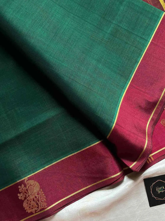 Vegan Weaves – Dark Green Handloom Art Silk Saree