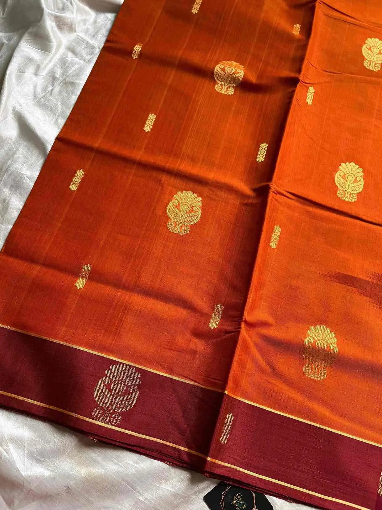 Vegan Weaves – Yellow X Orange Handloom Art Silk Saree