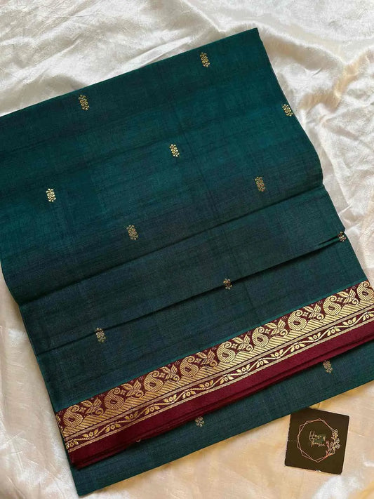 Vegan Weaves – Peacock green Handloom Art Silk Saree
