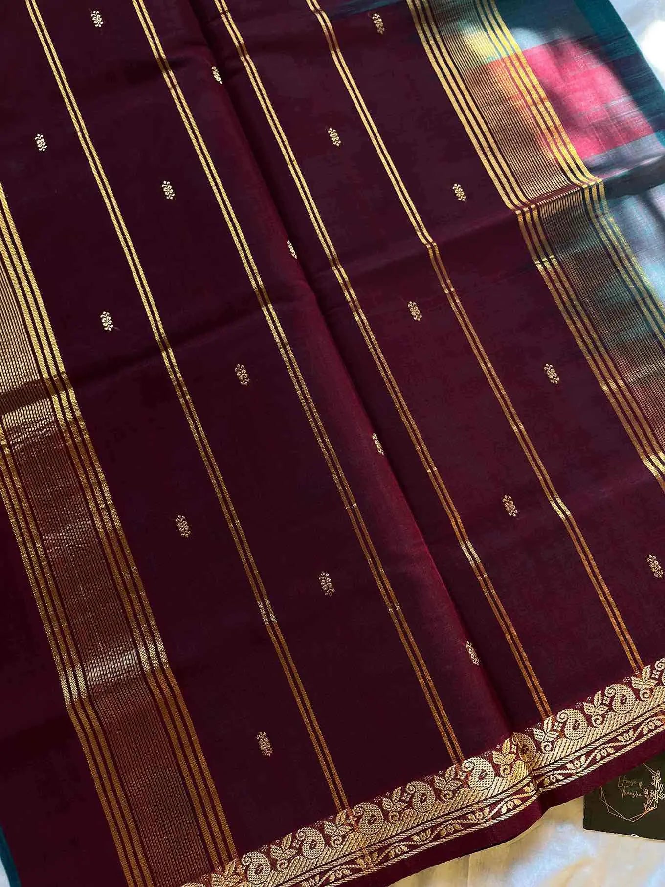 Vegan Weaves – Peacock green Handloom Art Silk Saree