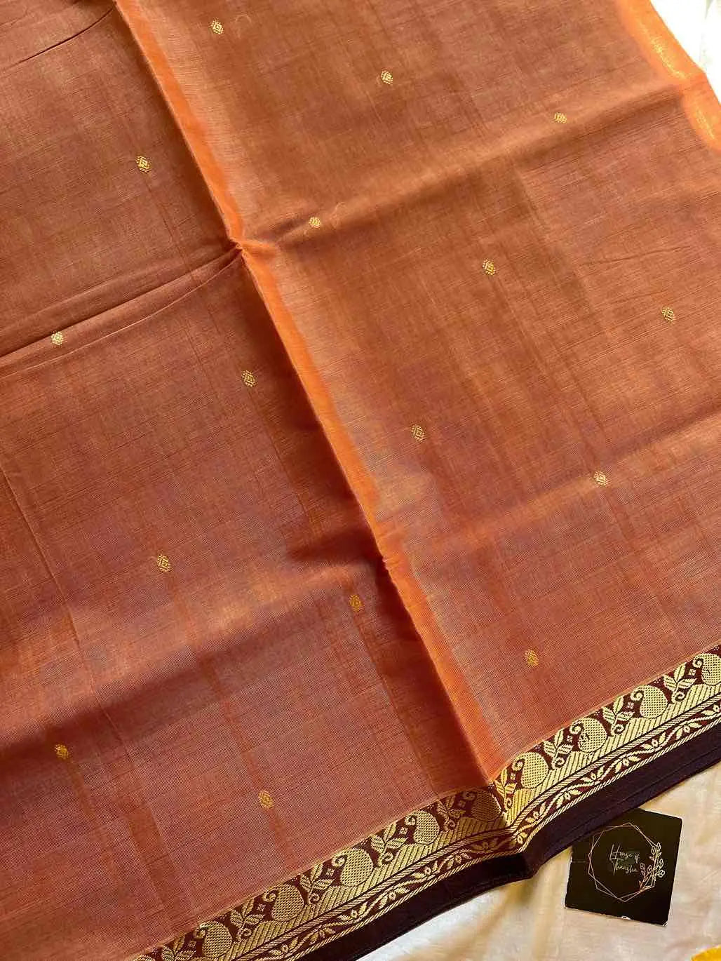 Vegan Weaves – Pastel orange Handloom Art Silk Saree (Without blouse)