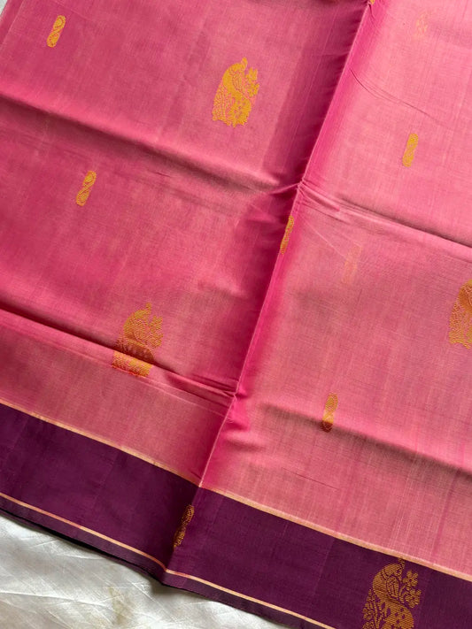 Vegan Silk Saree – Pink Handloom Art Silk