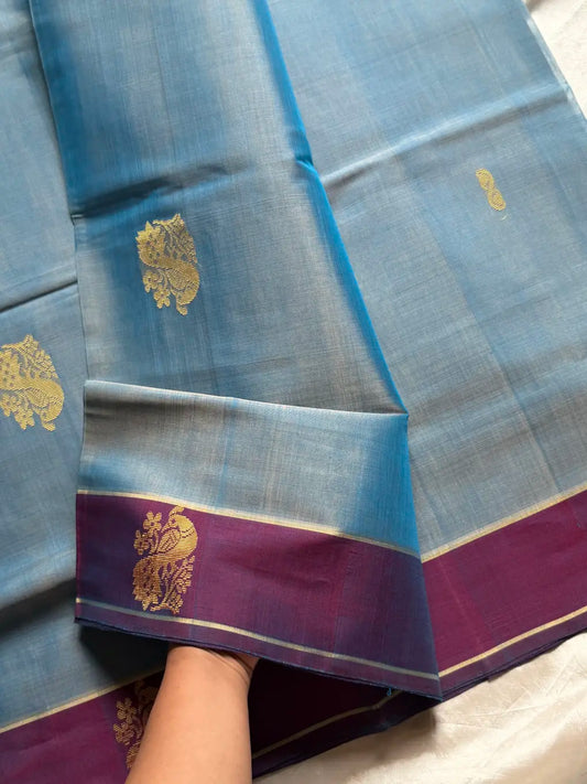 Vegan Silk Saree – Pastel Blue Handloom Art Silk