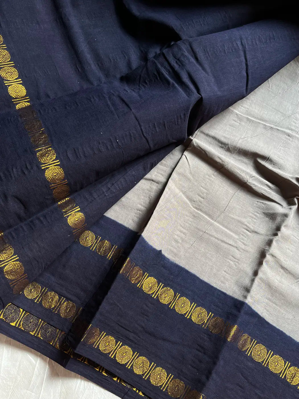 Sungudi Cotton Saree - Ash & Black