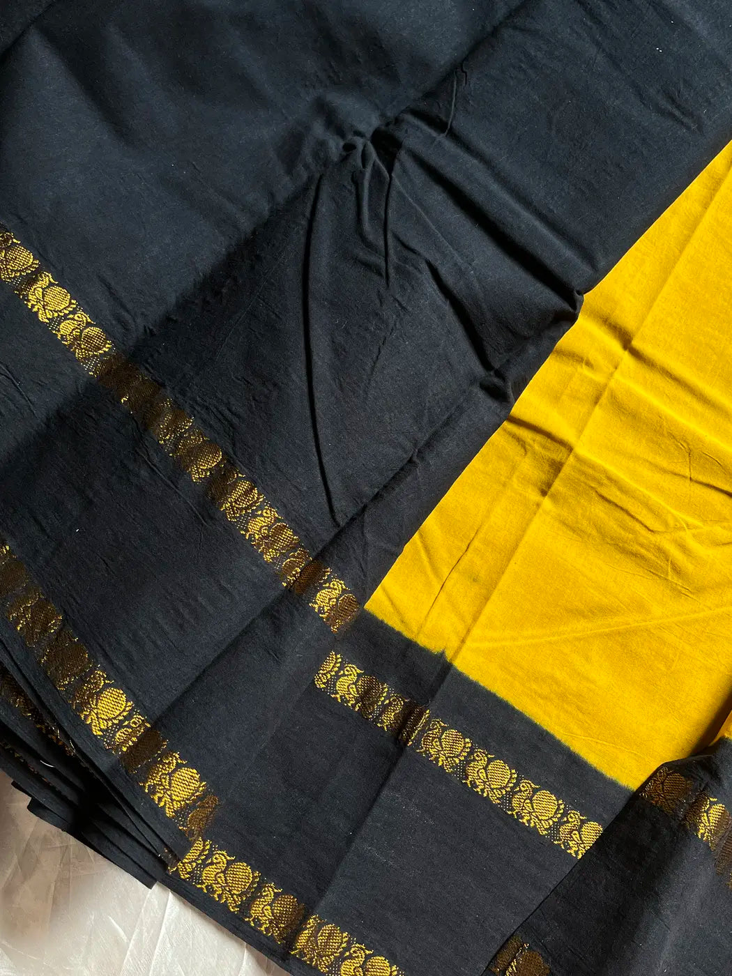 Sungudi Cotton Saree - Yellow & Black