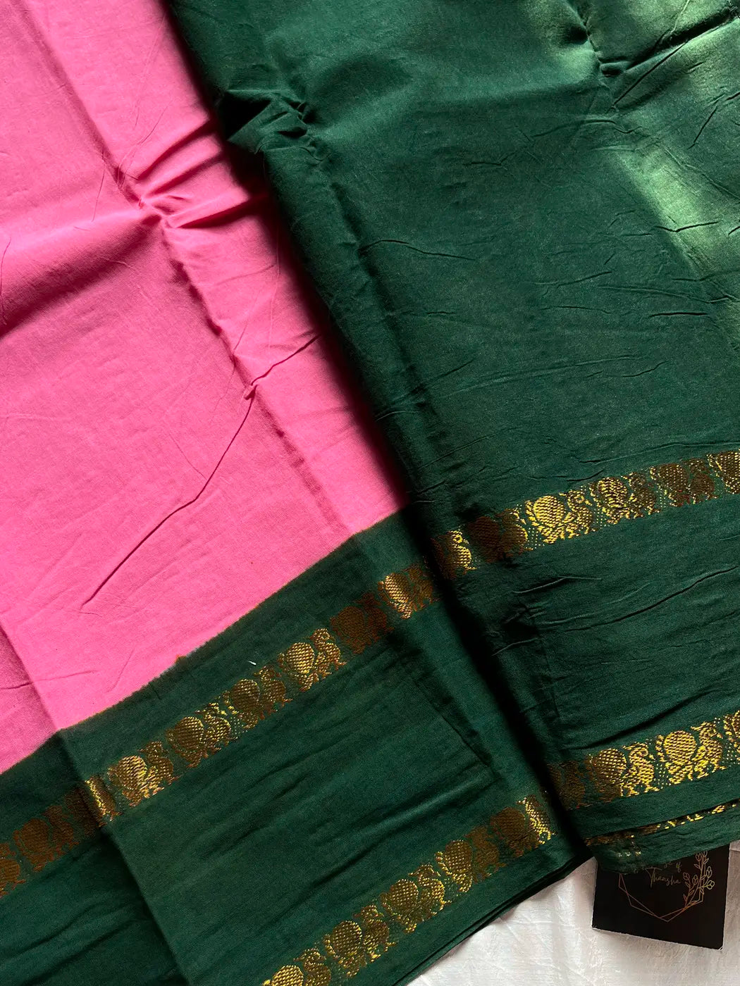 Sungudi Cotton Saree - Pink & Green
