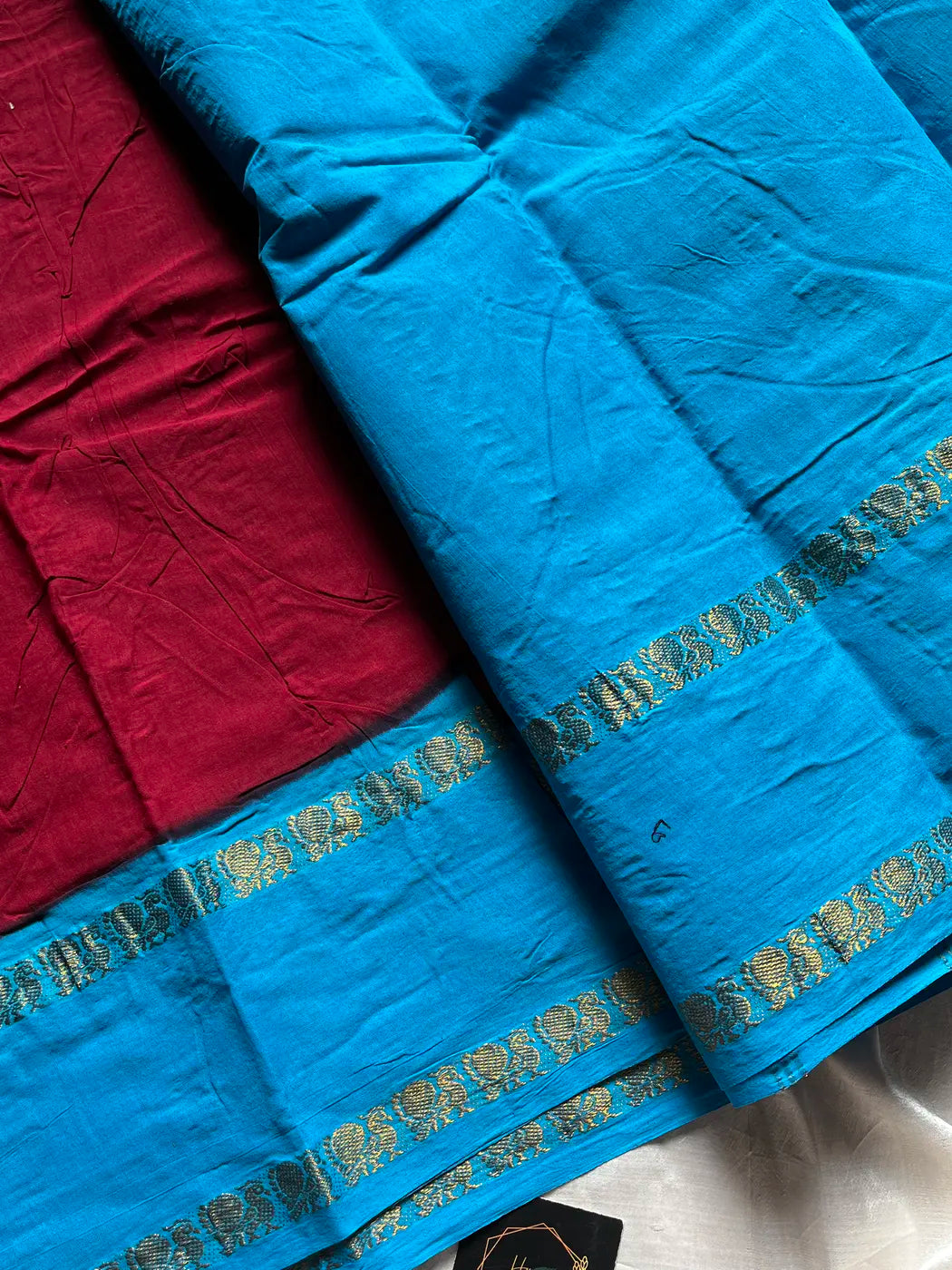 Sungudi Cotton Saree - Red & blue