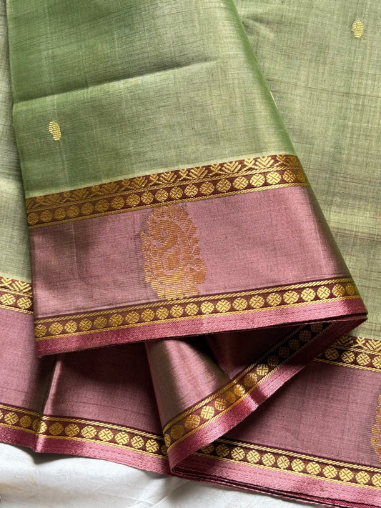 Vegan Silk Saree – Pastel Green | Handloom Art Silk