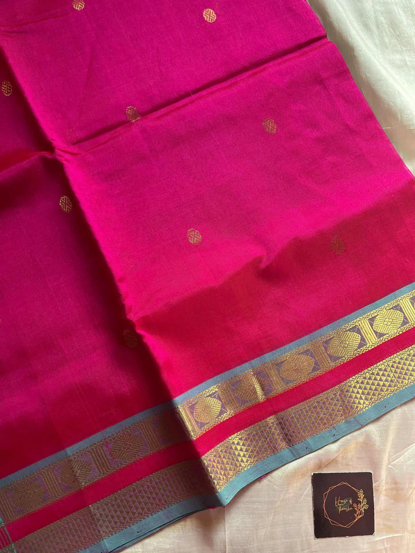 Pink Pure Handloom Kanchi Silk-Cotton Saree with Rich Zari & Blouse – Pattu Nool Edit by House of Thansha