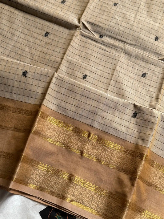 Kattam Edit – Beige Checked Chettinadu Cotton Saree