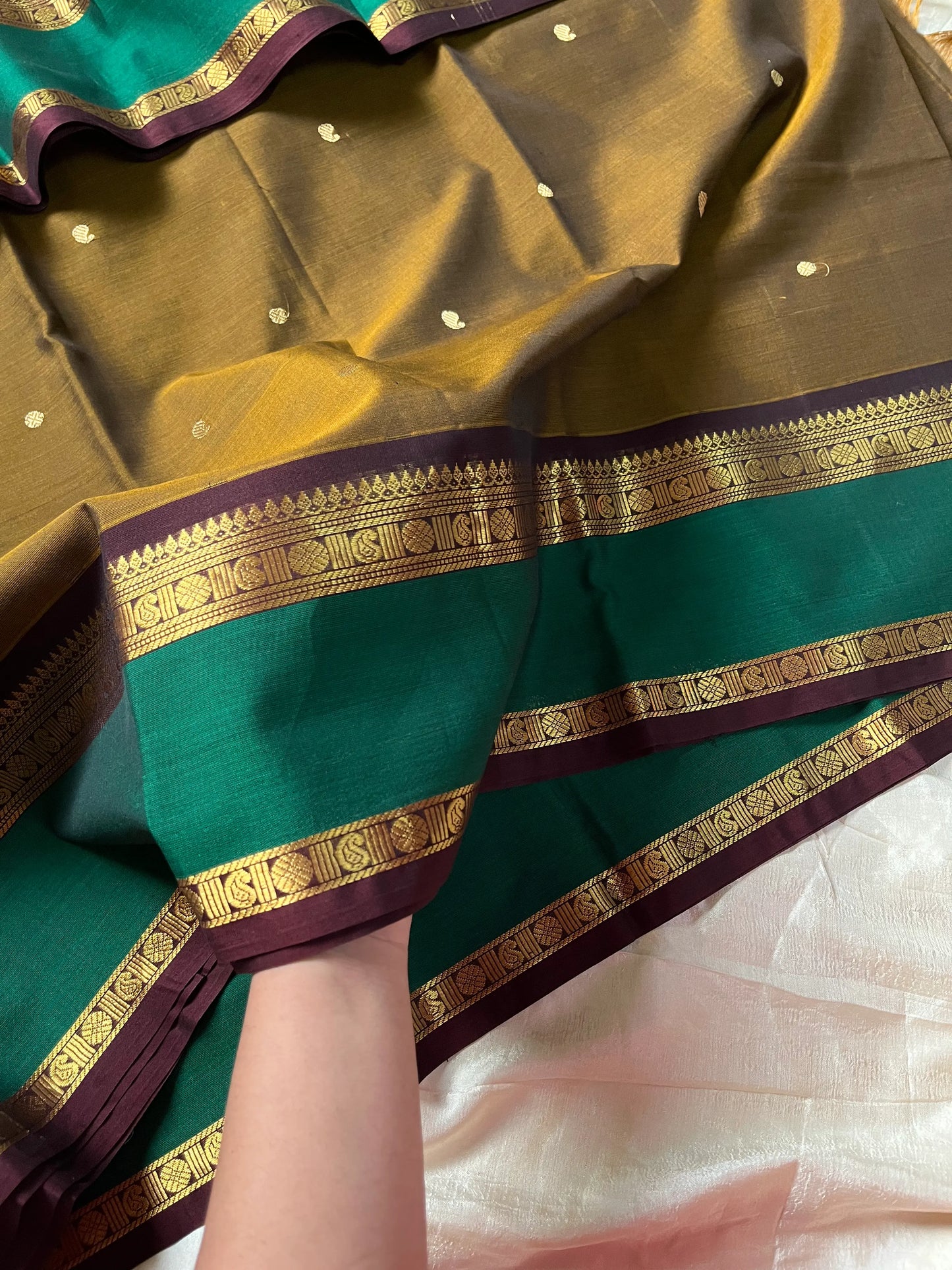 Throne Edit – Olive Brown 120 Counts Mercerised Kanchi Cotton Saree