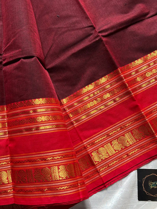 Subtle Weaves | Maroon Kanchi Cotton Saree