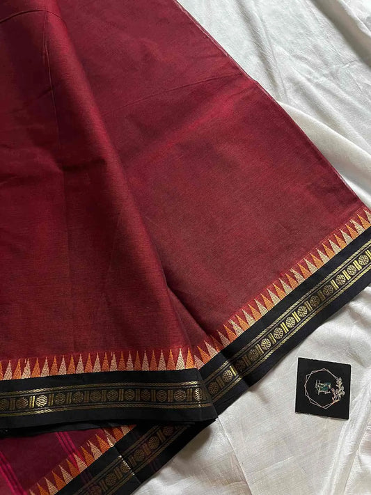 Handloom Kanchi cotton saree maroon small border