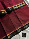 Maroon Kanchi cotton saree with small border – Subtle Weaves