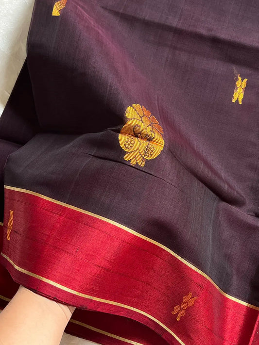 Vegan Silk Saree – Coffee Brown | Handloom Art Silk