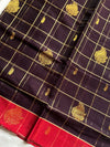 Vegan Weaves – Coffee Brown Checked Handloom Art Silk Saree