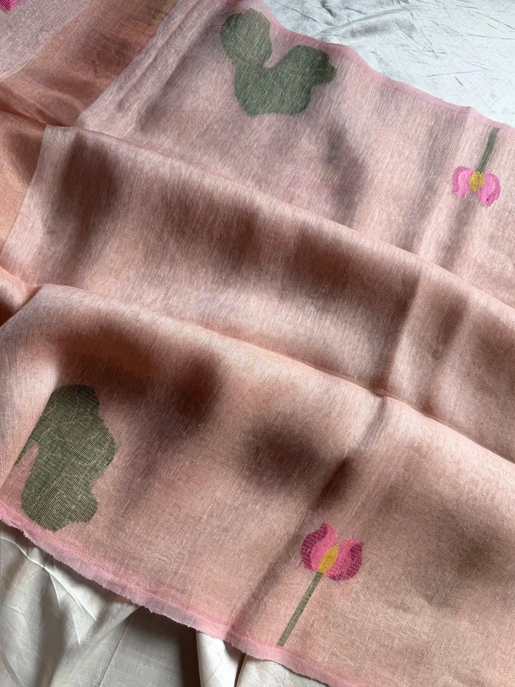 Handloom Silk Linen Jamdaani Saree - Pastel Pink