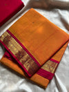 Throne Edit | Yellowish Orange 120 Count Mercerised Kanchi Cotton Saree