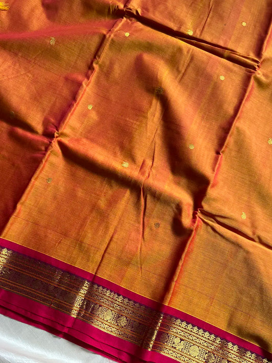 Throne Edit | Yellowish Orange 120 Count Mercerised Kanchi Cotton Saree