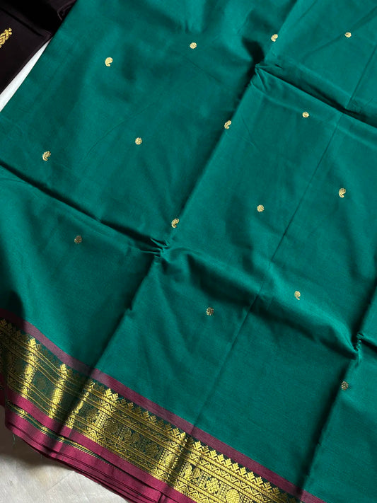 Throne Edit | Green 120 Count Mercerised Kanchi Cotton Saree