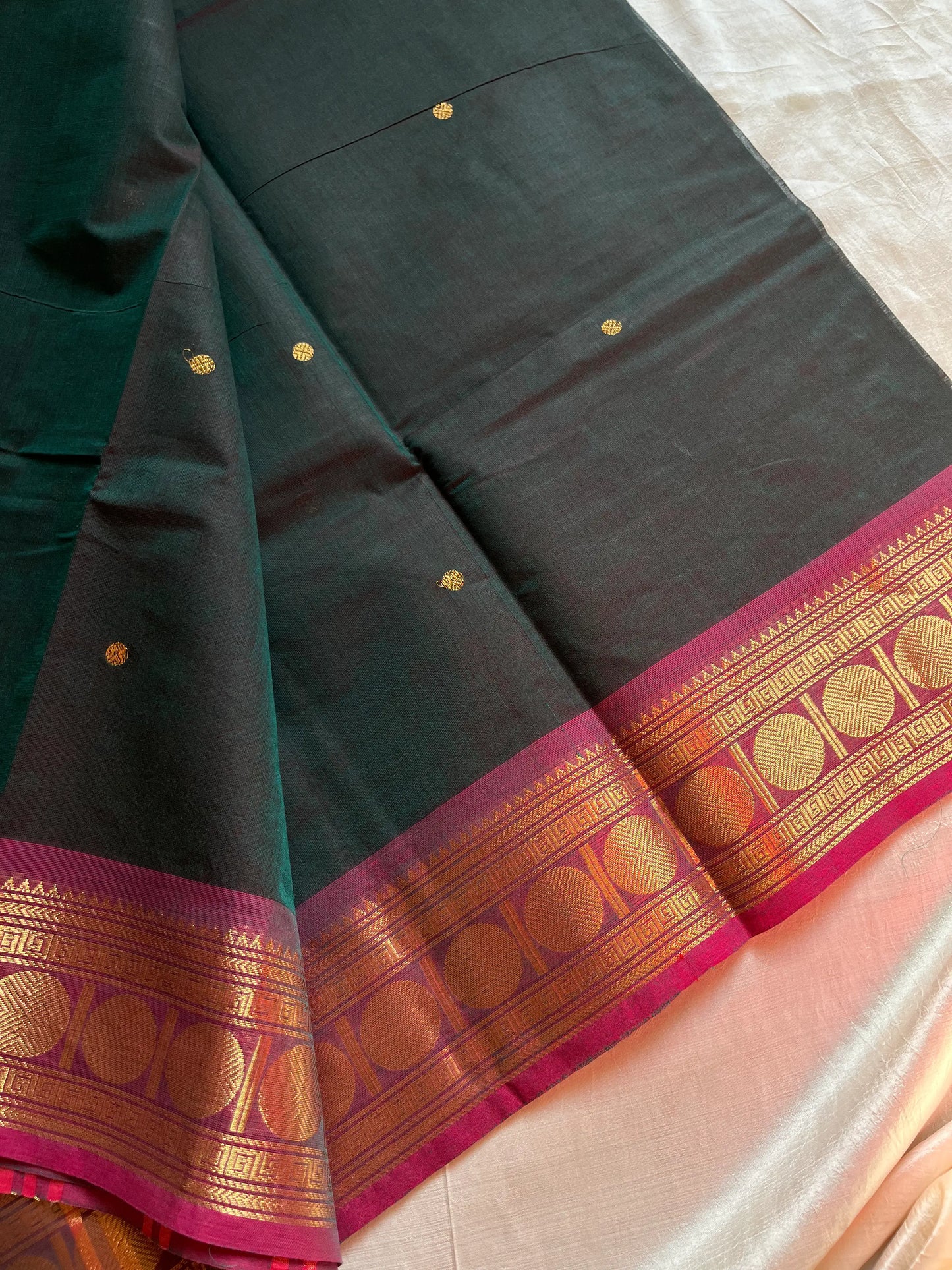 Vintage Loom Edit | Dark Green Kanchi Cotton Saree