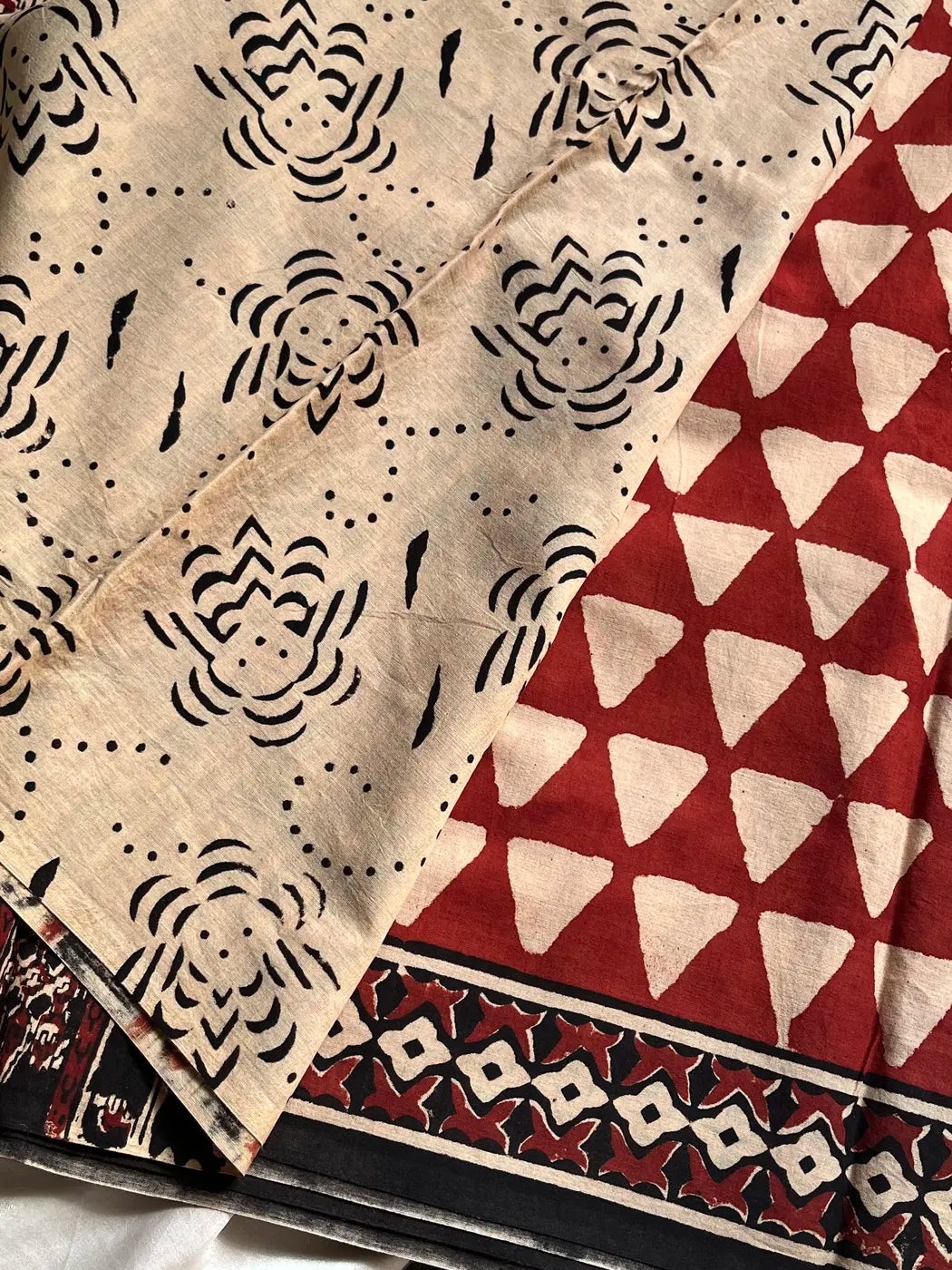 Mulmul Cotton Saree in Maroon | Hand Block Print