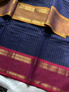 Zari Edition | Blue Kanchi Cotton Saree with Dual Ganga Jamuna Border