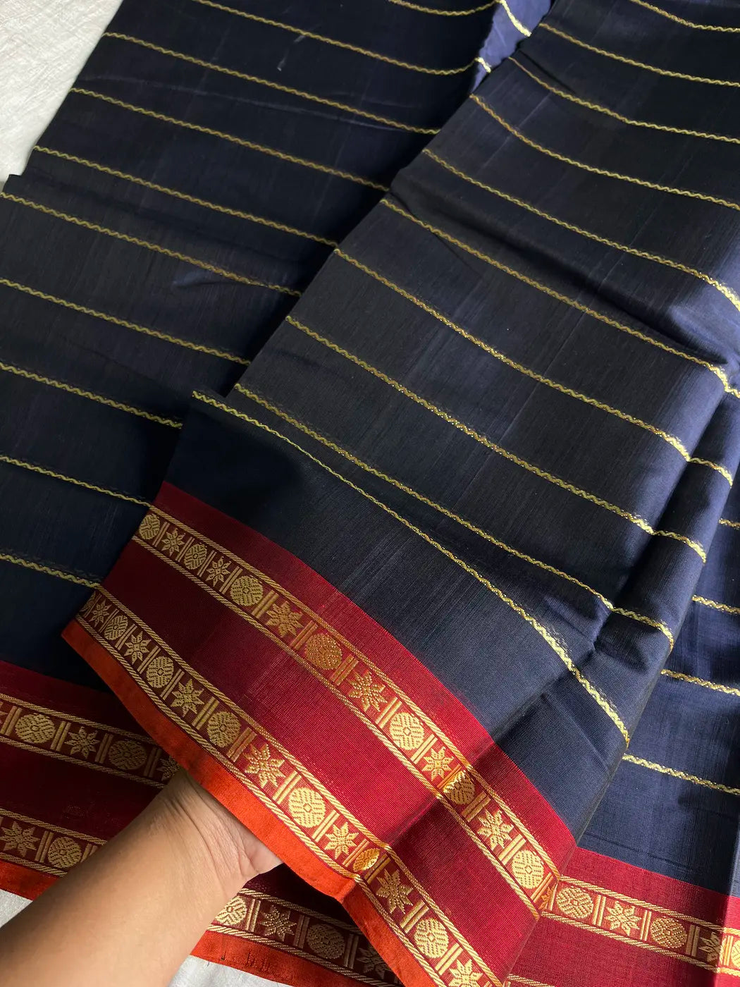 Devendra Saree – Dark Blue | Handloom Vegan Art silk