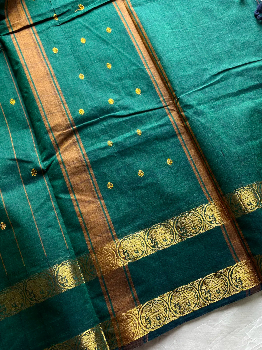 Vintage Looms - Dark Green Kanchi Cotton Saree