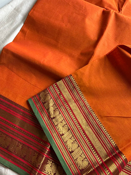 Subtle Weaves | Orange Kanchi Cotton Saree