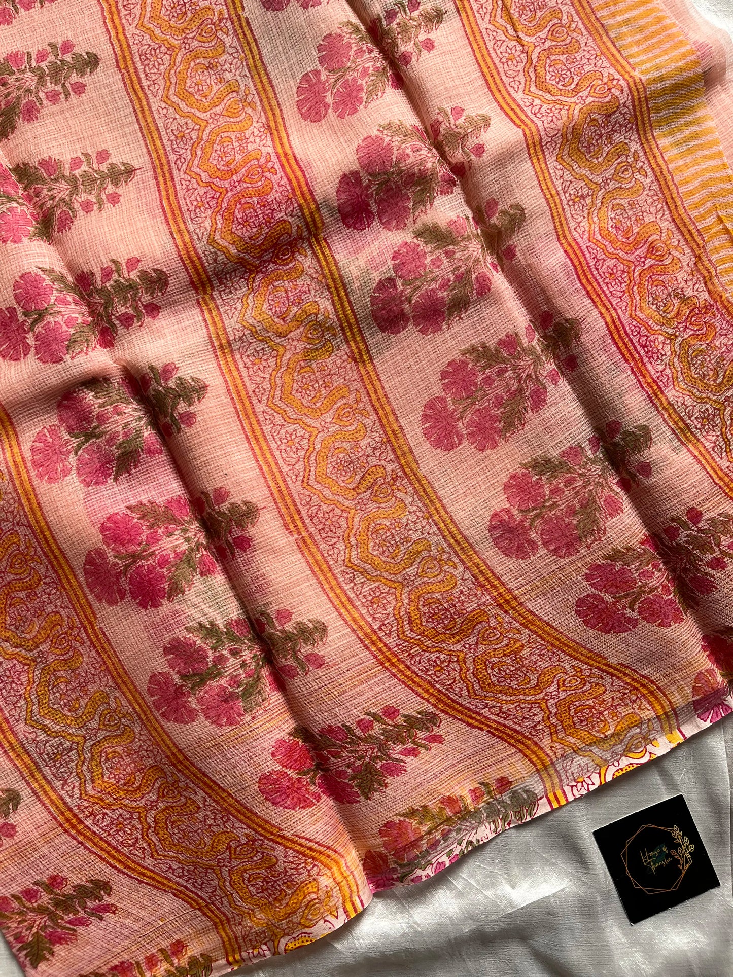 Peach Lightweight Handwoven Kota Doria Saree from Rajasthan with Subtle Check Weave