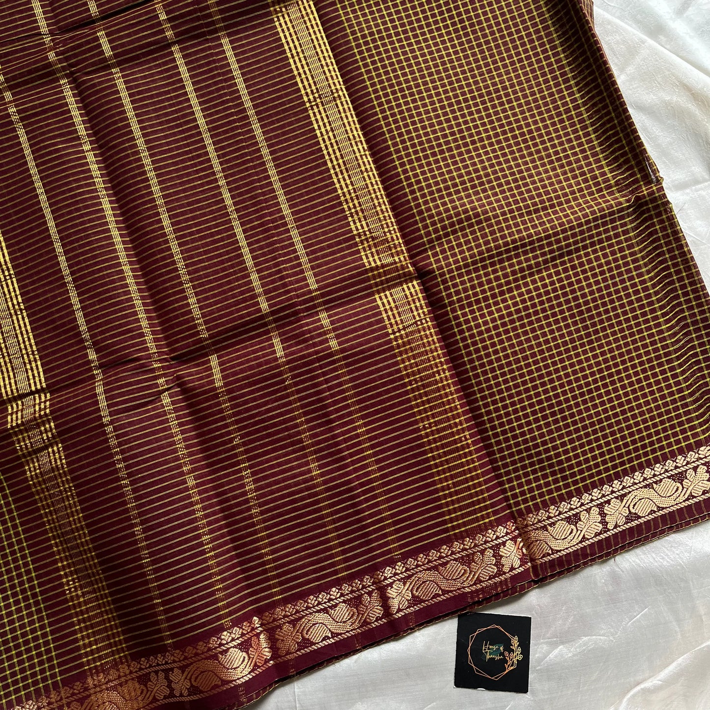 Brown Checked Chettinadu Cotton Saree with Contrast Blouse – Mini Kattam Edit by House of Thansha, bestseller cotton saree for daily wear