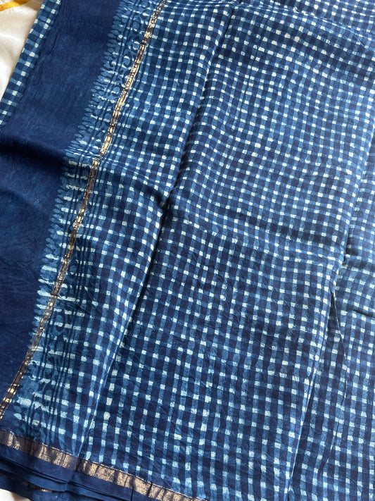 Chanderi Silk Cotton Saree - Indigo Blue