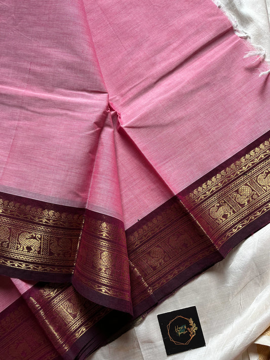 Subtle Weaves | Pastel Rose Pink Chettinadu Cotton Saree