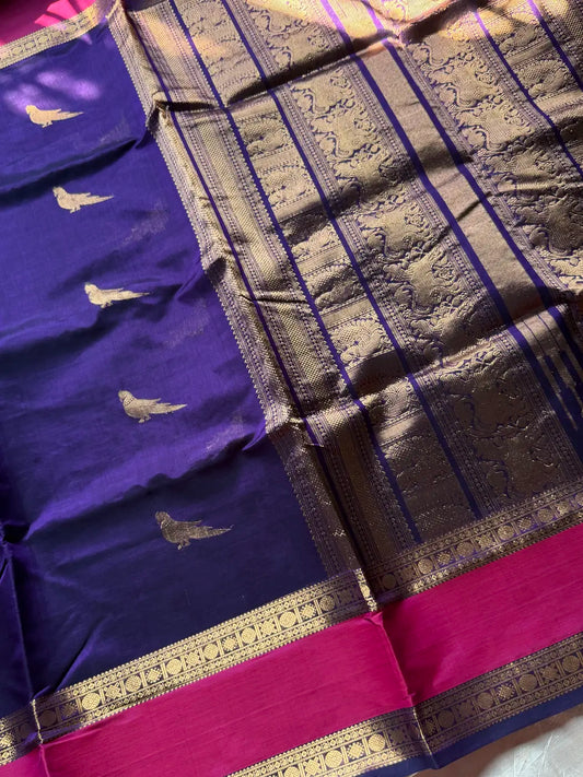 Pattu Nool Edit | Kanchi Silkcotton saree - Blue