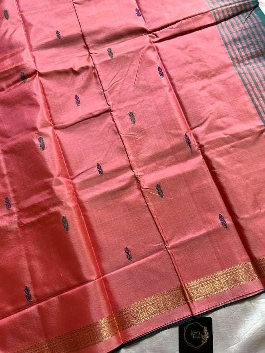Vegan Silks | Chinnalampattu Saree – Dark Green & Peach