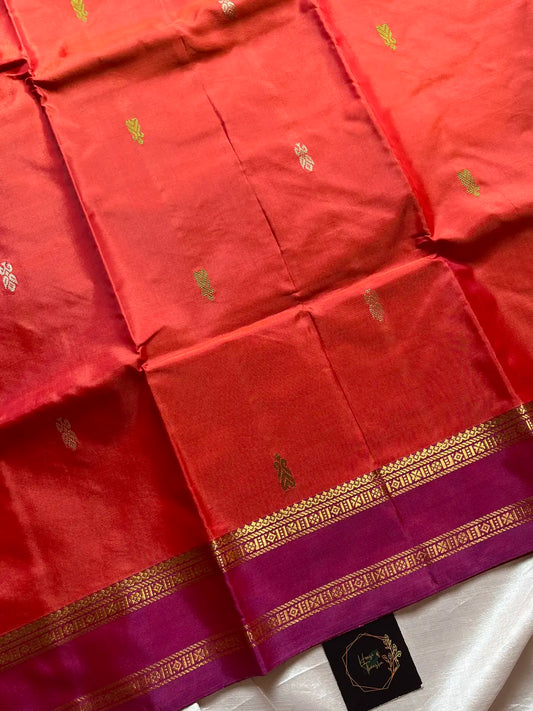 Vegan Silks | Chinnalampattu Saree – Orange & Pink