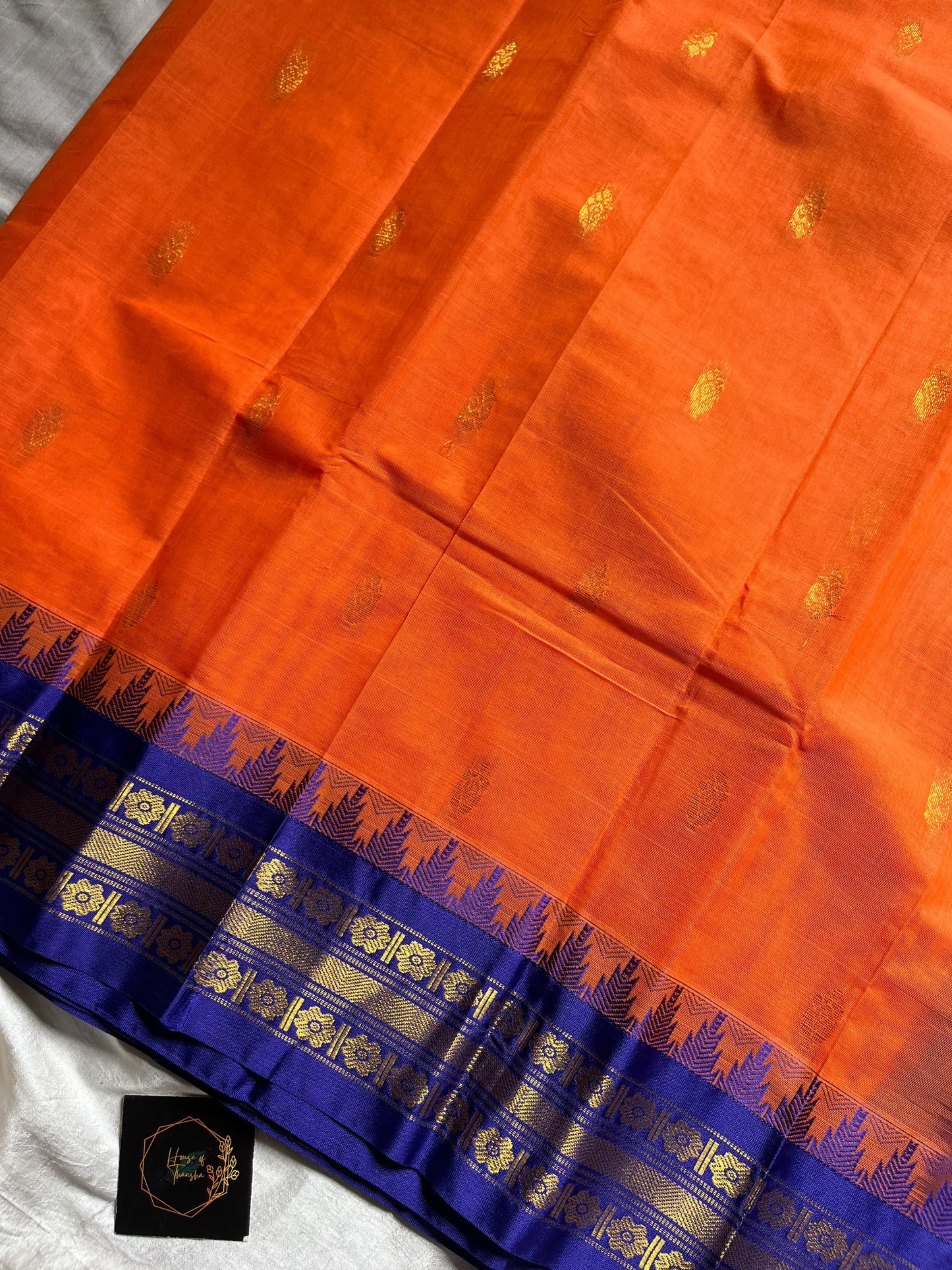 Vintage Looms | Orange Semi-Silk Cotton Saree
