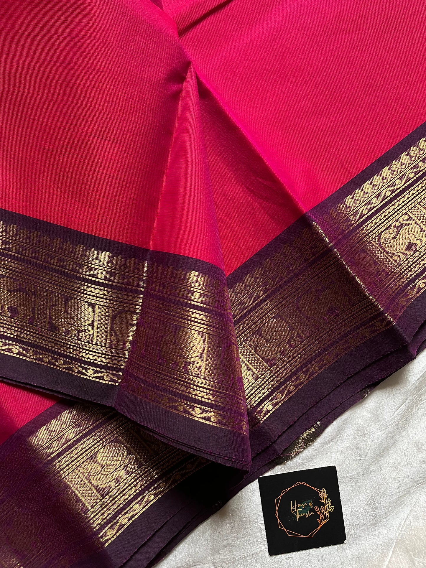 Pink Chettinadu Cotton Saree with Pinkish Brown Zari Border – House of Thansha