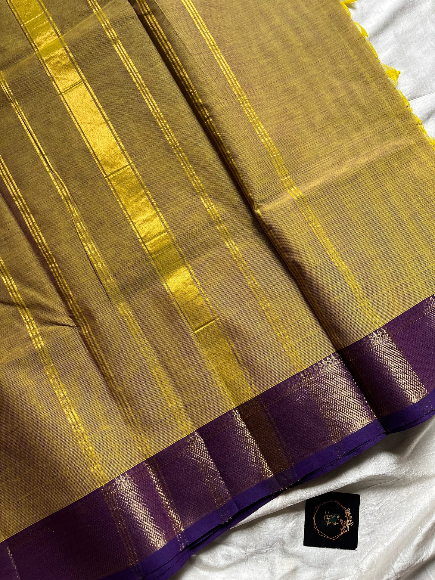 Pastel Green Chettinadu Cotton Saree with Violet Zari Border – House of Thansha