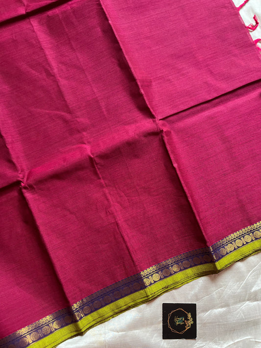 Subtle Weaves Magenta Pink Kanchi Cotton Saree with woven design and small border – House of Thansha