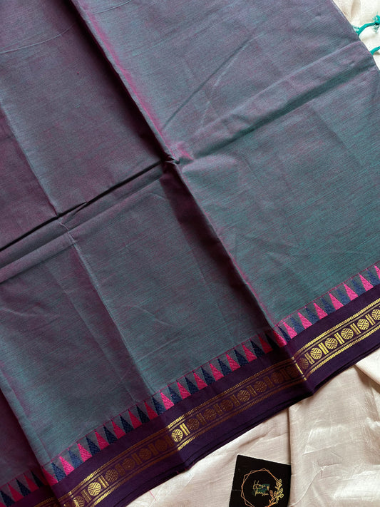 Midnight Violet Kanchi cotton saree with small border – Subtle Weaves collection by House of Thansha