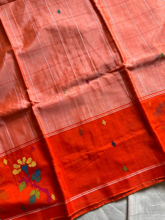 Chedibutta Saree - Handloom Vegan Art Silk - Orange