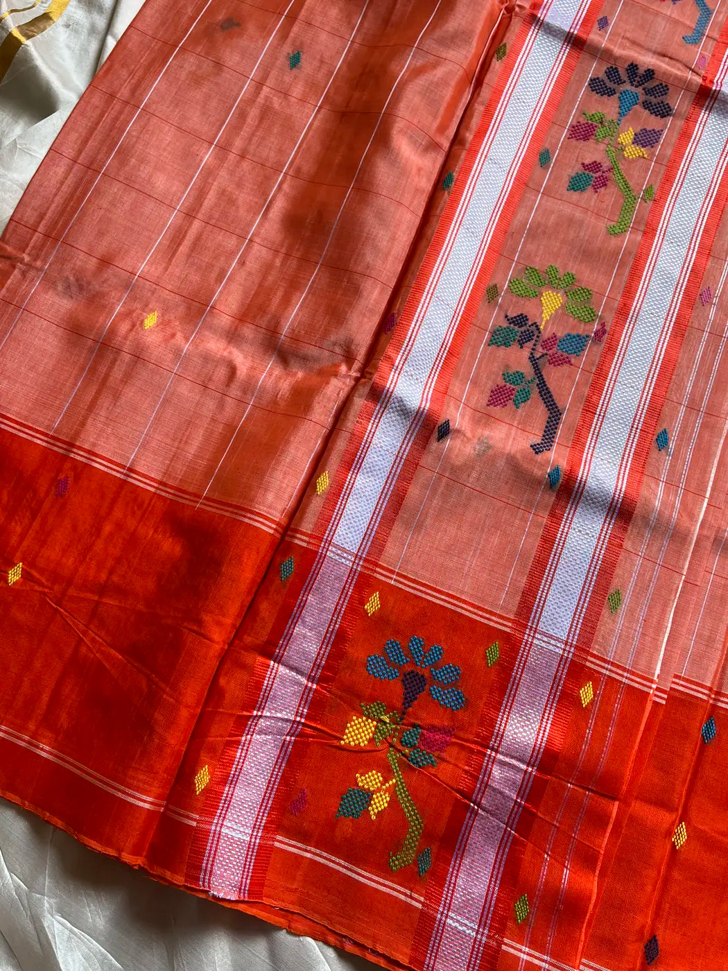 Chedibutta Saree - Handloom Vegan Art Silk - Orange