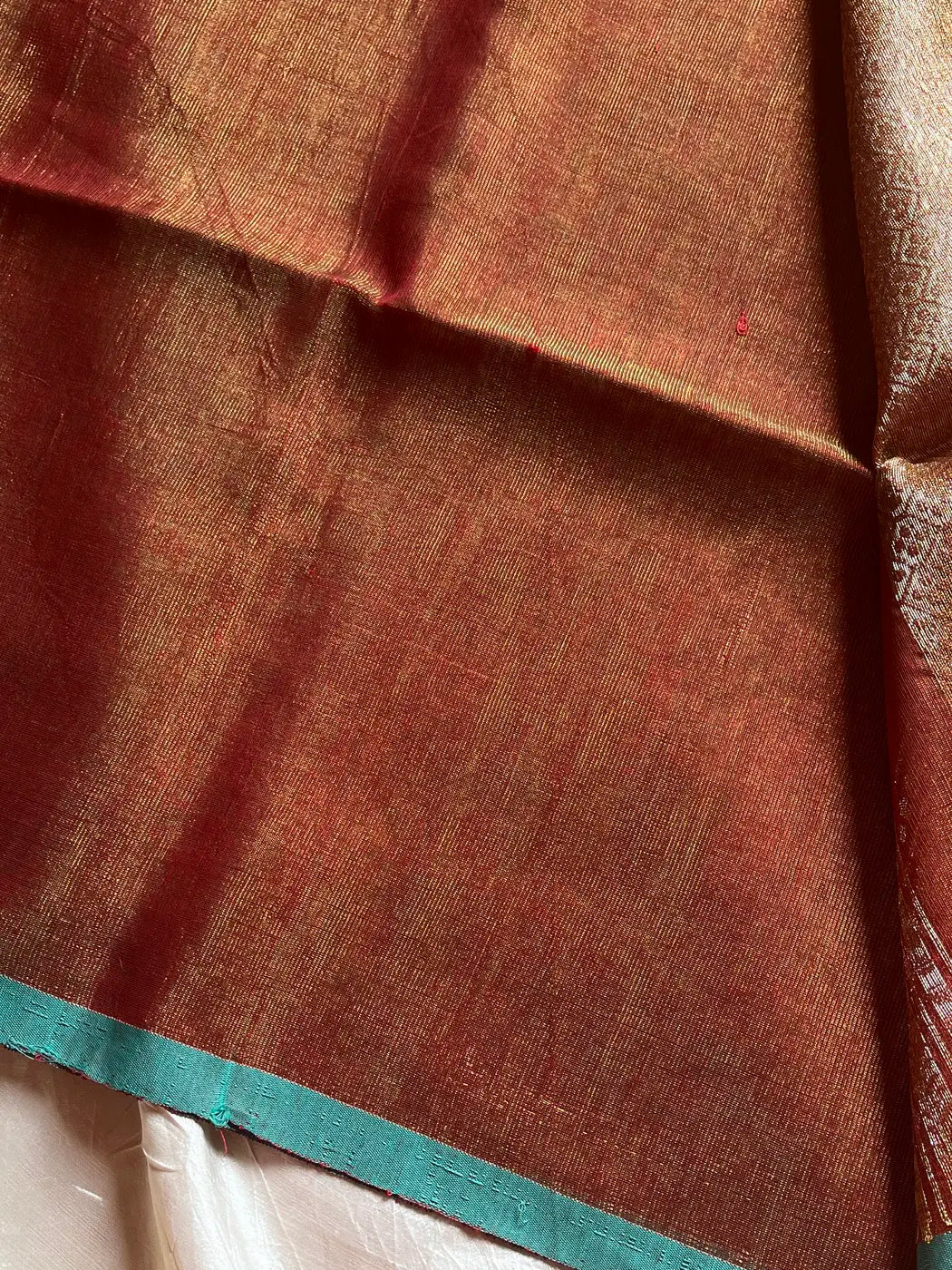 Handloom Linen Tissue Saree - Rust