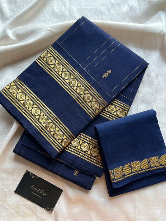 Kandaangi Chettinadu Cotton Saree – Dark Blue