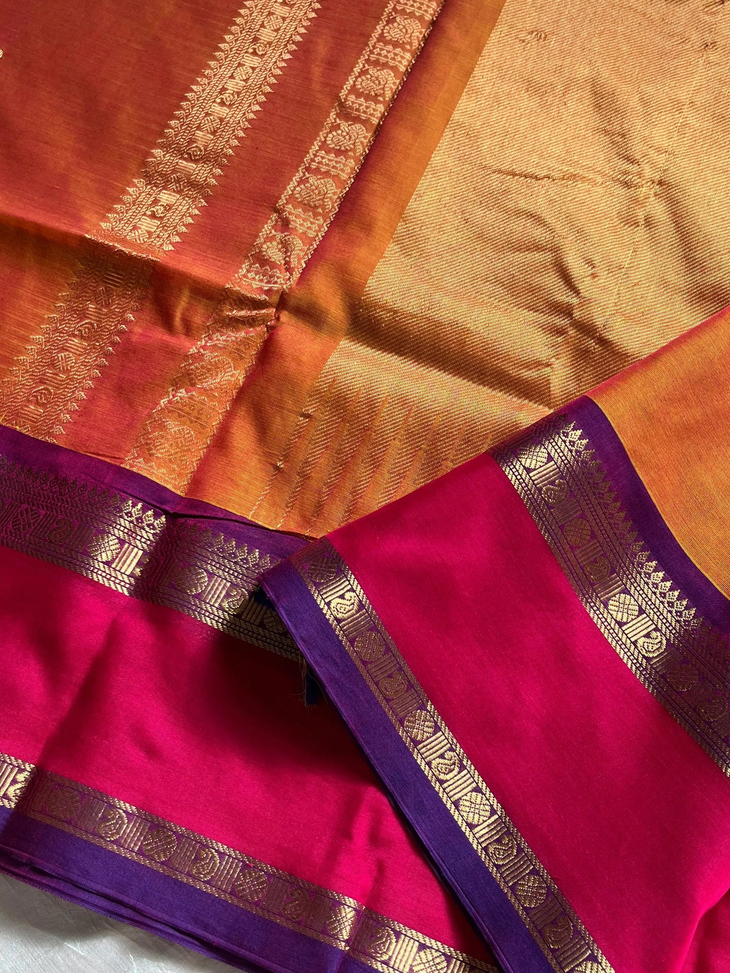 Orange 120 Count Mercerised Kanchi Cotton Saree | House of Thansha
