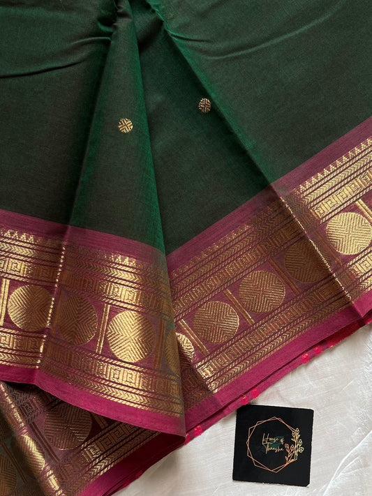 Vintage Loom Edit | Dark Green Kanchi Cotton Saree