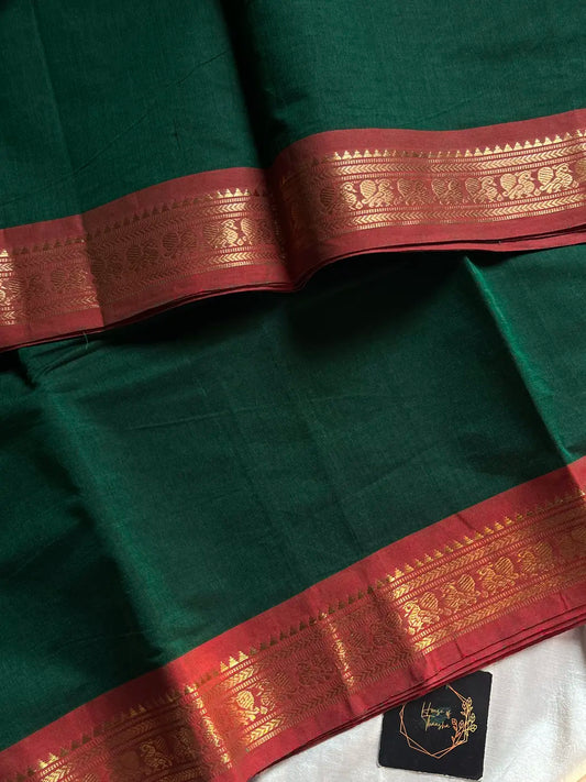 Minimal Border Edit - Dark Green Cotton Saree