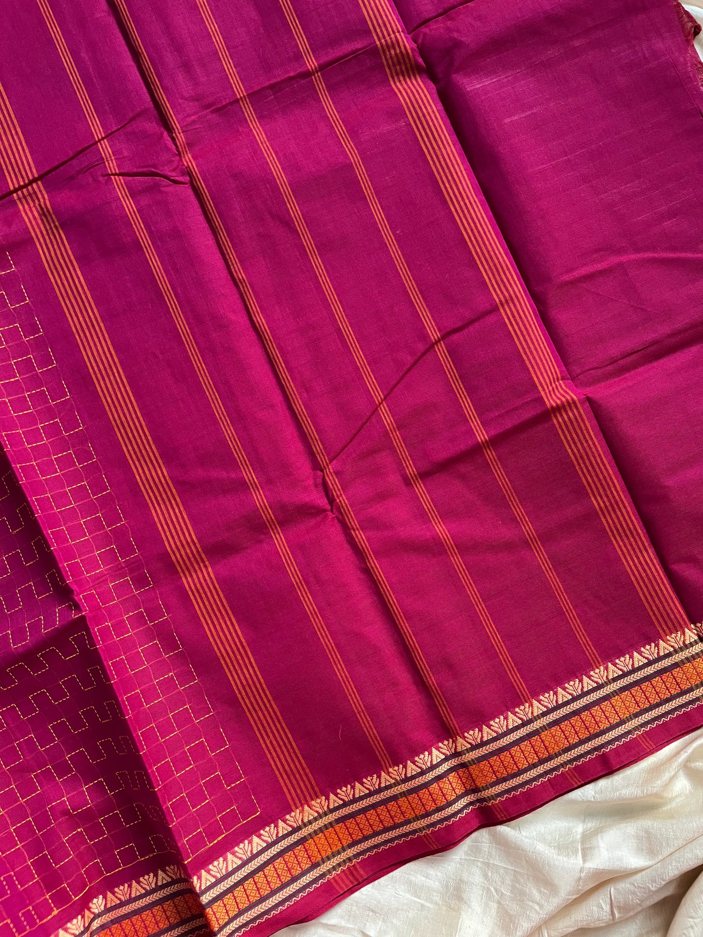 Threaded Tales – Pink Chettinadu Cotton Saree with Thread-Woven Body